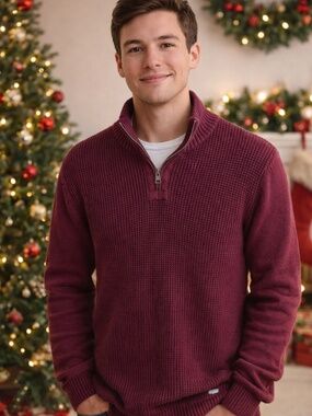 Weatherproof Vintage Quarter Zip Sweater Burgundy Textured Knit Size Large ♥️